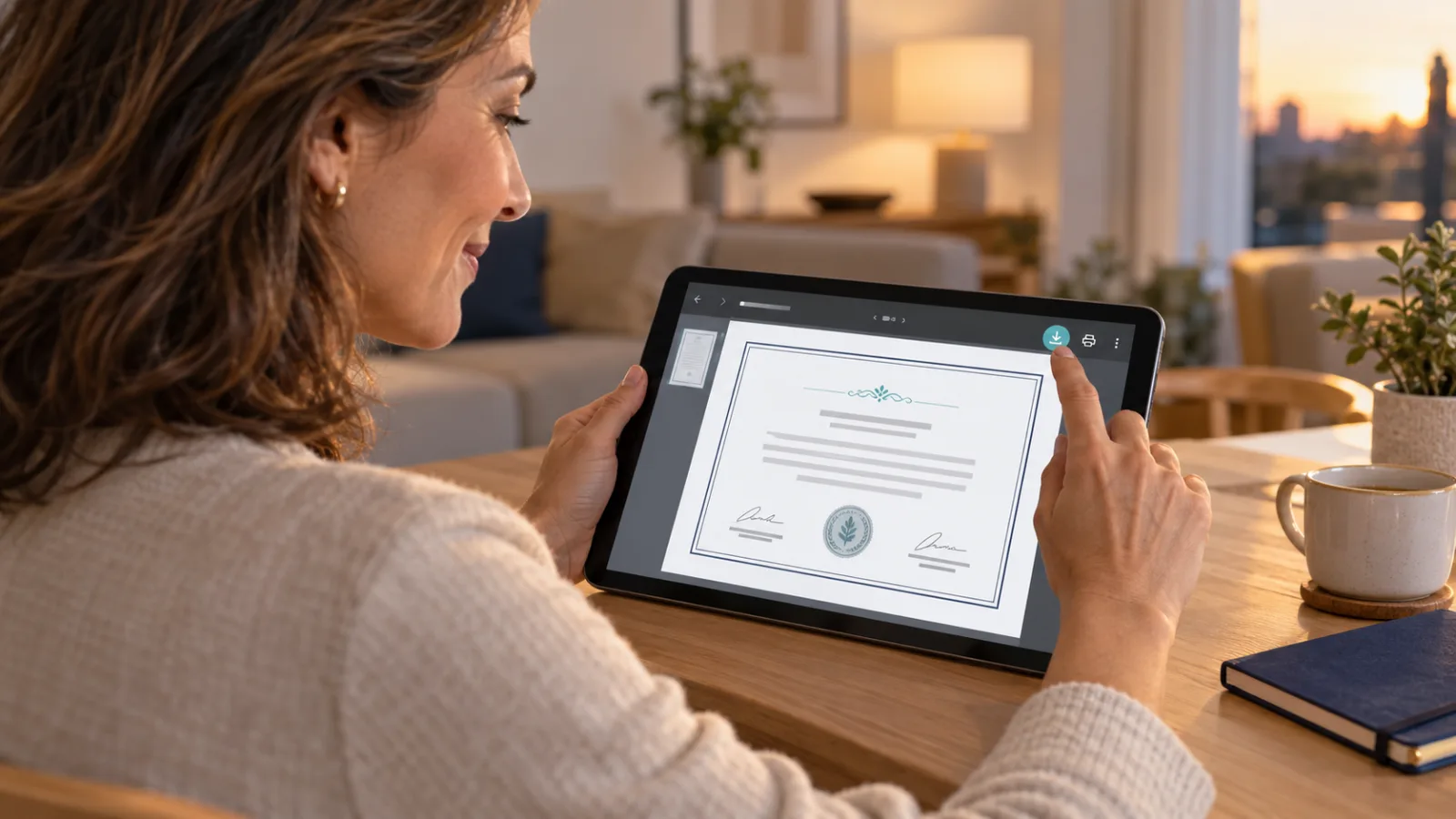 Una asistente descarga en la tableta su certificado de asistencia al congreso